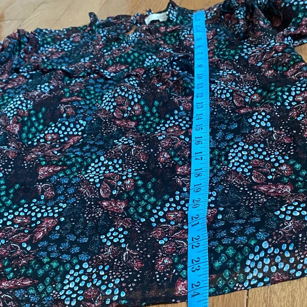 LOFT Floral Sheer Blouse Smocked Ruffle Neck Puff Sleeve Top Small